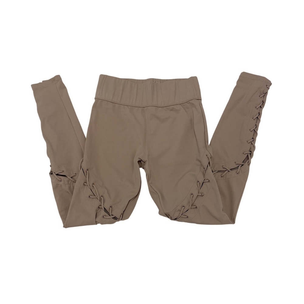 Carbon38 Women Tan Lace Up High Rise Leggings Size M Polyamide Blend Activewear - Picture 3 of 11